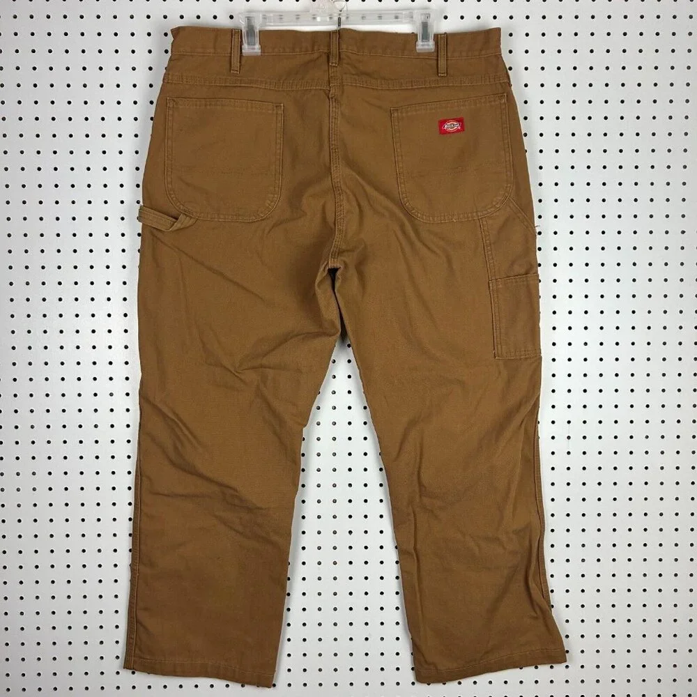 Dickies Carpenter Pants Men's 40x30 Brown Cotton Work Wear Hammer Loop Wide Leg